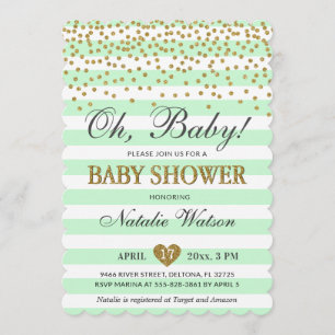 Invitation Oh baby shower en bon état de neutre de genre d'or