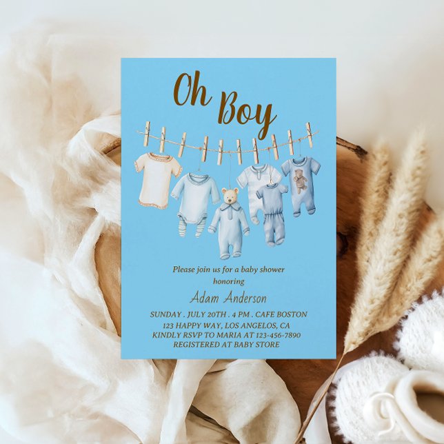 Invitation Oh Baby shower garçon | Thème de ligne de vêtement (Créateur téléchargé)