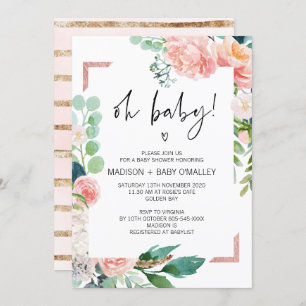 Invitation Oh Baby shower Genre Neutral Bébé Flore Bassin