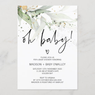 Invitation Oh Baby shower Genre Neutre Bébé Bassin Vert