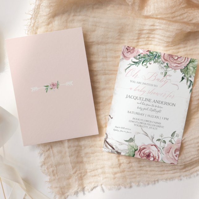 Invitation Oh Baby Shower Girl BOHO Watercolor Flower Crown (Créateur téléchargé)