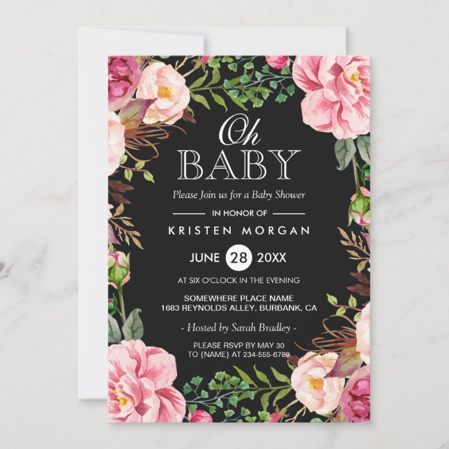 Invitation Oh Baby shower Moderne Belle Wreath Florale Wrap (Devant)