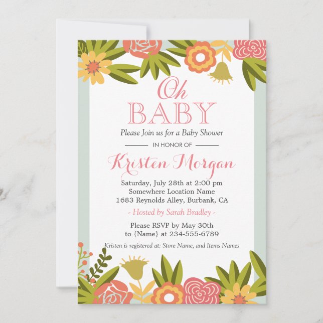 Invitation Oh Baby shower Moderne Chic Fleurs de Nature (Devant)