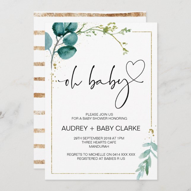 Invitation Oh Baby shower Party Fille Garçon Baby Party Green (Devant / Derrière)