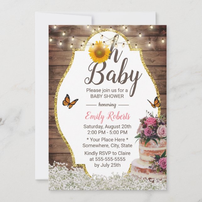 Invitation Oh Baby shower Russe Fruit Floral Fleur de soleil (Devant)