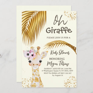 Invitation oh baby shower safari girafe