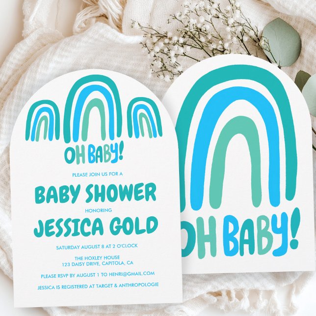 Invitation OH BABY SHOWER Sweet Bleu arc-en-ciel arche CUSTOM (OH BABY SHOWER Sweet Blue Rainbow CUSTOM Arch Invitation
)