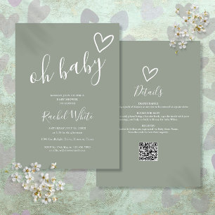 Invitation Oh Baby Shower Tout En Un Vert Sauge Neutre