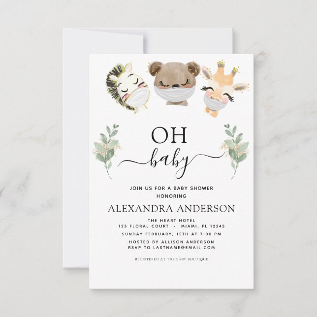 Invitation Oh Baby shower Woodland Eucalyptus (Devant)