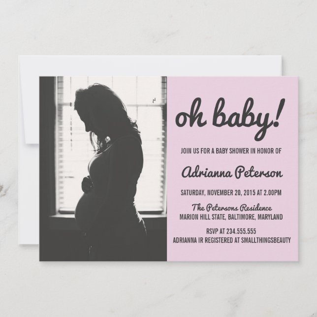 Invitation Oh Baby Simple Baby shower rose Photo Chevron (Devant)