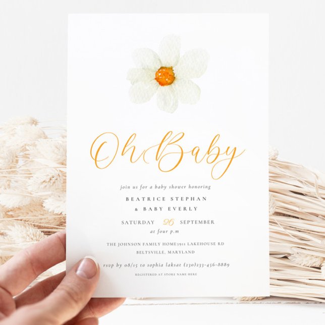 Invitation Oh Baby Simple Daisy Baby shower neutre (Créateur téléchargé)