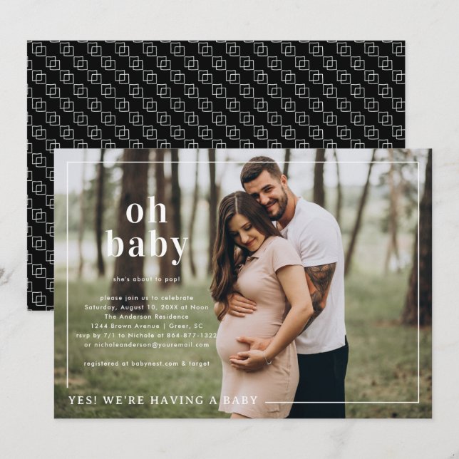 Invitation Oh Baby | Simple Photo Baby Shower (Devant / Derrière)