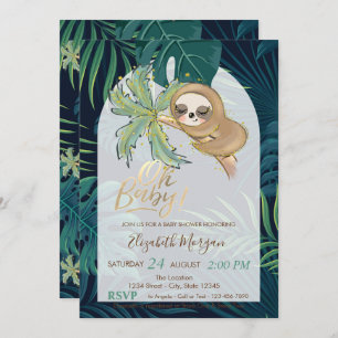 Invitation Oh Baby Sleeping Sloth Palm Baby shower feuille de