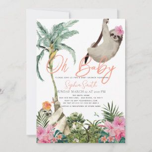 Invitation Oh Baby Sloth Floral Jungle Baby shower fille
