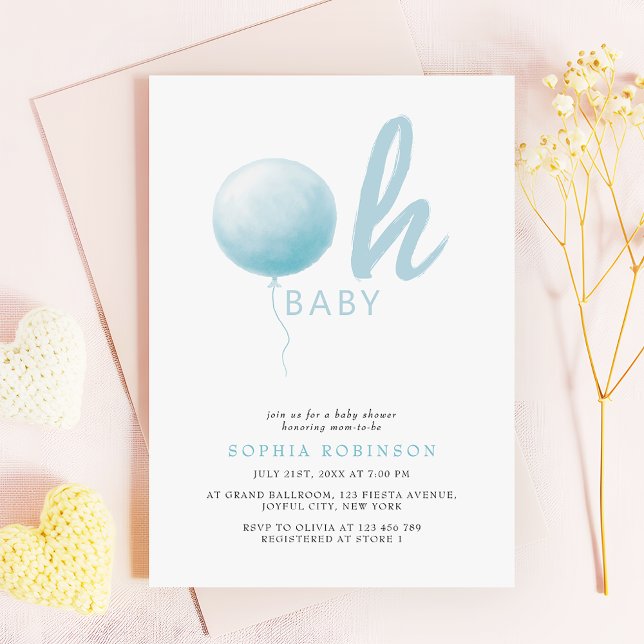 Invitation Oh Baby Soft Pastel Blue Balloon Baby Boy Shower (Créateur téléchargé)