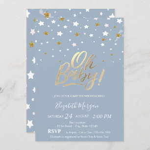 Invitation Oh Baby Stars Dusty Baby shower bleu
