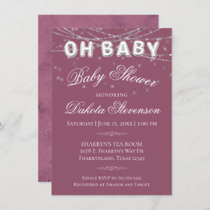 Invitation Oh Baby String Light Ballons roses millénaires