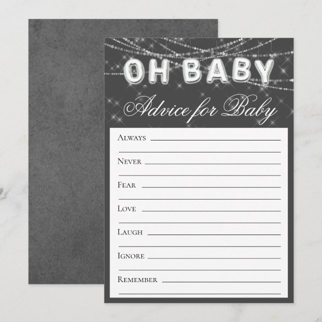 Invitation Oh Baby String Light | Conseil monochrome gris fon (Devant / Derrière)