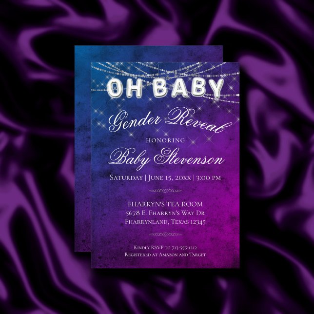 Invitation Oh Baby String Light | Purple Ombre Baby Balloon (Créateur téléchargé)