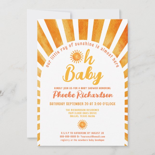 Invitation Oh Baby Sunshine Bohème Baby shower Whimsical (Devant)