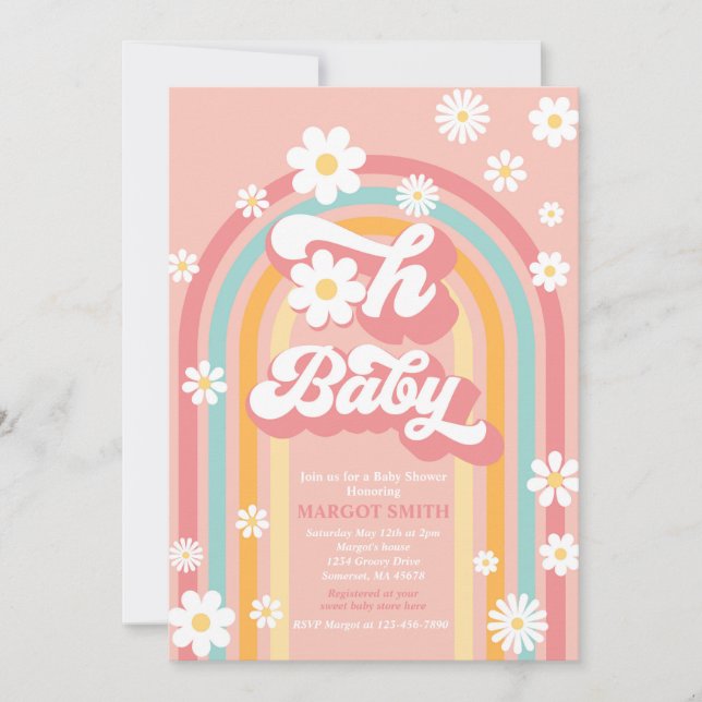 Invitation Oh Baby Super Boho Daisy Rainbow Baby shower (Devant)