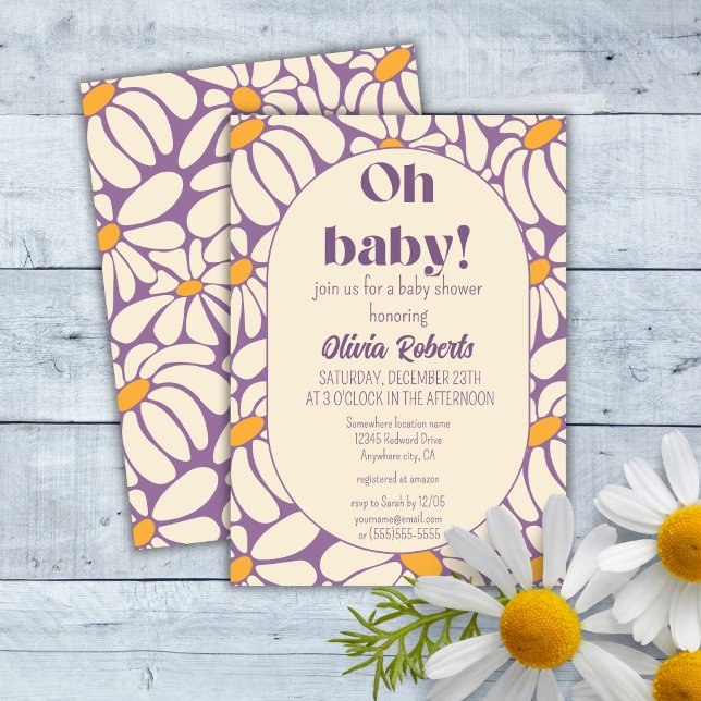 Invitation Oh Baby Super Retro Daisies Baby shower Fleurs (Créateur téléchargé)