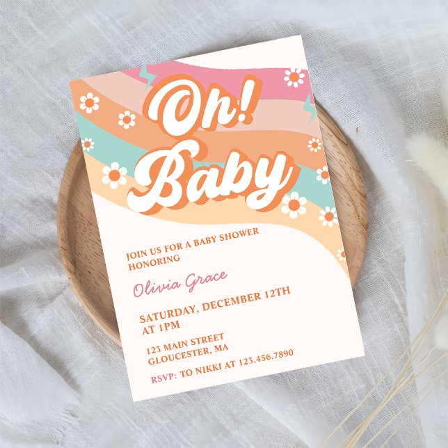 Invitation Oh! Baby Super Retro Daisy Baby shower Party (Créateur téléchargé)