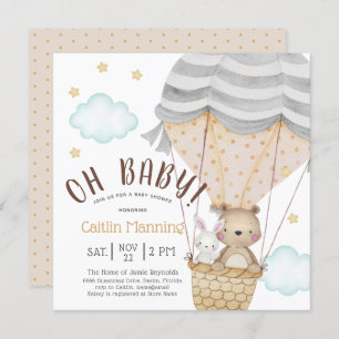 Invitation Oh Baby Teddy Bear Baby shower forestier neutre