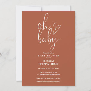 Invitation Oh Baby Terracotta Fête de Bébé Mixte