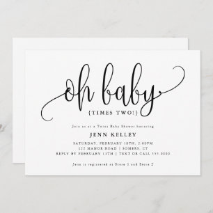 Invitation Oh Baby Times Two, Baby shower de calligraphie Twi