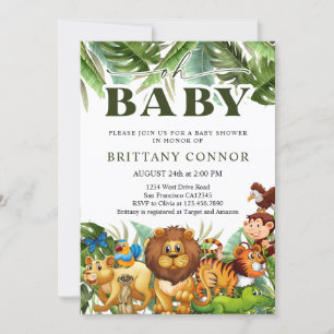 Invitation Oh Baby Tropical Jungle Safari Animaux Baby shower