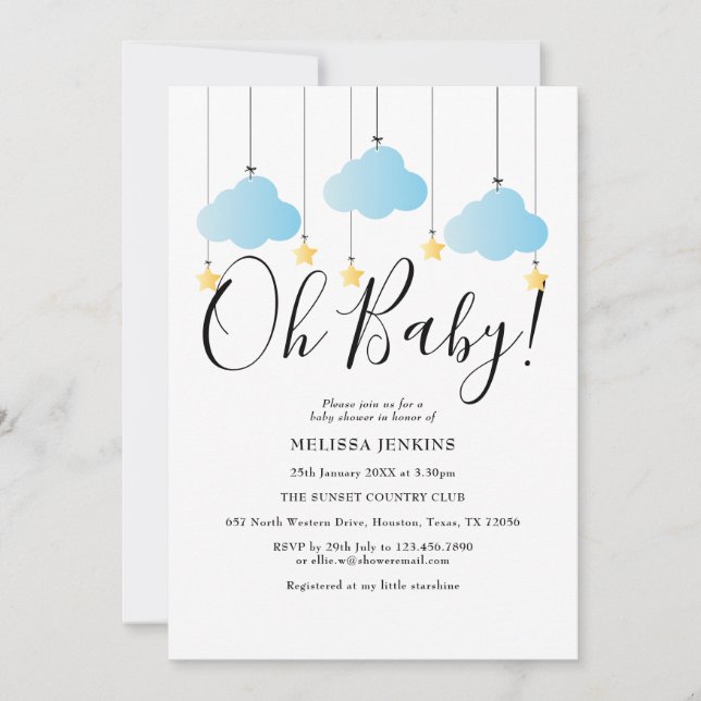 Invitation Oh Baby Twinkle Twinkle Baby shower bleu Sprinkle (Devant)