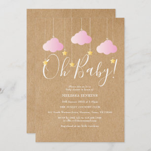 Invitation Oh Baby Twinkle Twinkle Baby shower rose rustique