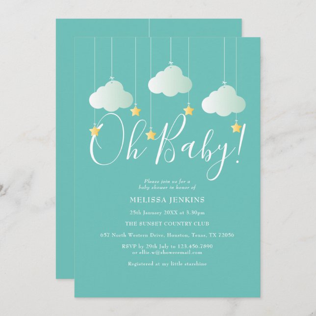 Invitation Oh Baby Twinkle Twinkle Baby shower / Sprinkle (Devant / Derrière)