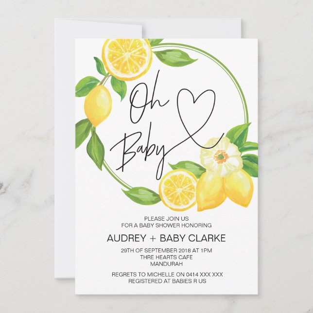 Invitation Oh Baby Unisex Baby shower Ressort Lemon (Devant)