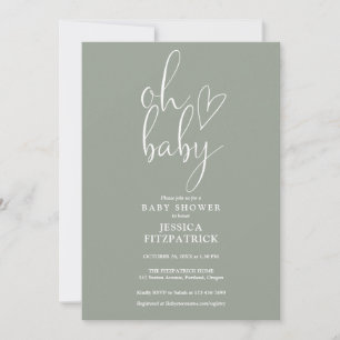 Invitation Oh Baby Vert Sauge Fête de Bébé de Genre Neutre