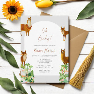 Invitation Oh Baby Vintage Désert Lama Coyoute Baby shower