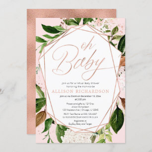 Invitation Oh Baby Virtual Baby shower Girl rose or vert