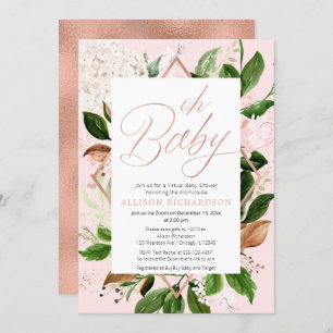 Invitation Oh Baby Virtual Baby shower rose or verdure