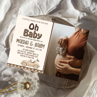 Invitation Oh Baby Voiture de Course Café à carreaux Baby Sho