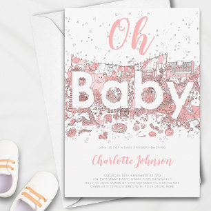 Invitation Oh Baby Watercolor Baby shower rose