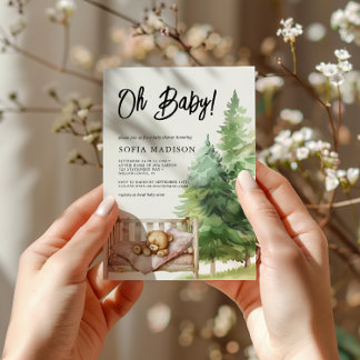 Invitation Oh Baby Watercolor Bois Teddy Baby shower Ours