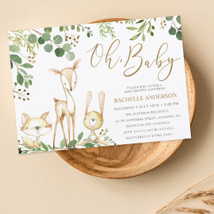 Invitation Oh Baby Woodland Animaux Baby shower de verdure