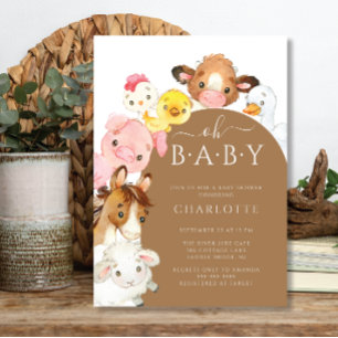Invitation Oh BabyFarm Animaux Baby shower