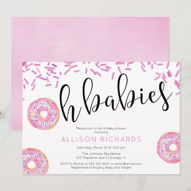 Invitation Oh babys jumelles Donut baby shower (Devant / Derrière)