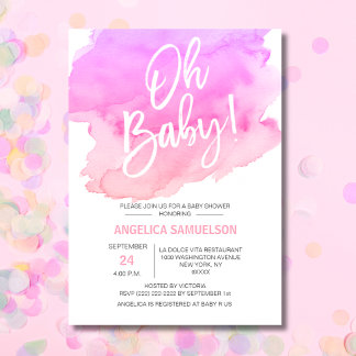 Invitation OH BÉBÉ ! Aquarelle Peach rose violet Baby shower