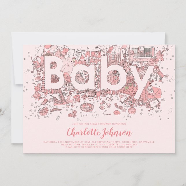 Invitation Oh Bébé Aquarelle Rose Baby Shower (Devant)