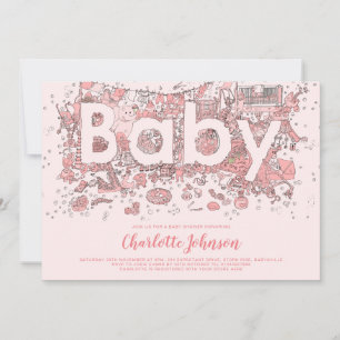 Invitation Oh Bébé Aquarelle Rose Baby Shower