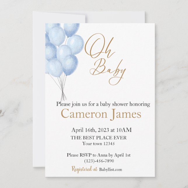 Invitation Oh Bébé- Baby shower Ballon (Devant)