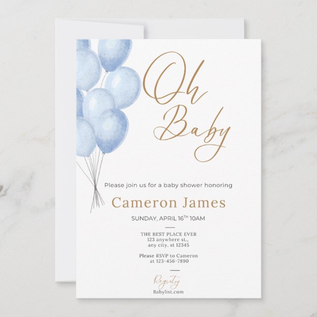 Invitation Oh Bébé- Baby shower Ballon Bébé (Devant)